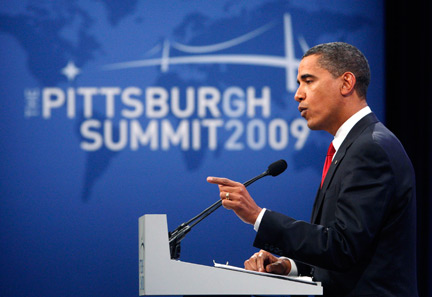 Le président Barack Obama au sommet du G20 à Pittsburgh, le 25 septembre 2009.(Photo : Jim Young/Reuters)