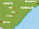 Des renforts militaires ont été déployés sur Liboi, Garissa et Wajir, principaux points d’entrée au Kenya.(Carte : RFI)