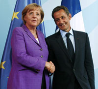 La chancelière allemande Angela Merkel et le président français Nicolas Sarkozy lors de leur conférence de presse conjointe à Berlin, le 31 août 2009.(Photo : Reuters)