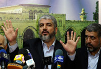 Le leader du Hamas, Khaled Mechaal, à la sortie de la médiation interpalestinienne de Damas le 11 octobre 2009.