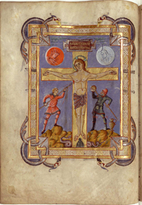 Ukrzyżowanie, tzw. Ewangeliarz Franciszka II. Saint-Amand de Pévèle, trzecia ćwierć IXw.Bibliothèque nationale de France