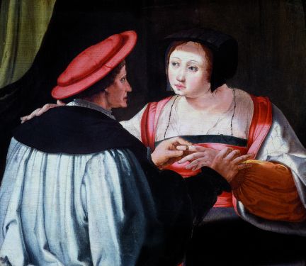 Lucas van Leyden (ok. 1494 - 1533) <em>Narzeczeni, </em>ok.1525 - 1530© Strasbourg, Mussée des Beaux-Arts/Fot. Edouard Bacher