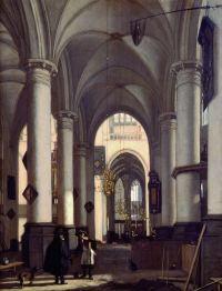 Emanuel de Witte (Almaar, ok. 1617 - Amsterdam, 1691-1692) <em>Wnętrze kościoła Oude Kerk w Amsterdamie </em>© Strasbourg, Mussée des Beaux-Arts/Fot. Angèle Plisson 