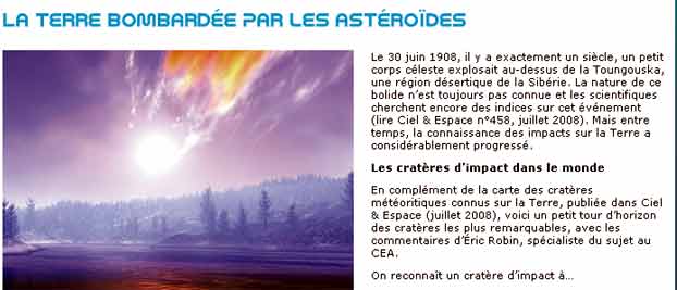 Статья в "Ciel et Espace" "Замлю бомбят астероиды".http://www.cieletespace.fr/