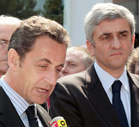 Президент Франции Николя Саркози и министр обороны Эрве Морен в Каркассоне 30 июня 2008 г.(Photo : Reuters)