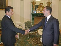 Встреча в Москве президента России Д.Медведева и Николя Саркози, президента Франции и действующего председателя Евросоюза. 12 августа 2008(Photo : Reuters)
