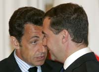 Николя Саркози и Дмитрий Медведев в Кремле 12 августа 2008(Photo: Reuters)