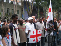 В акции протеста в Тбилиси принимали участие и африканские студенты, которые учатся в ВУЗах грузинской столицы.Фото: Г.Аккерман/RFI