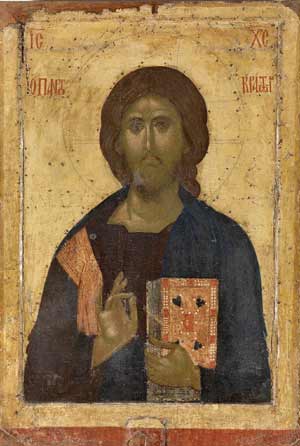 Христос Вседержитель. Двухсторонняя икона (на второй стороне изображен св. Афанасий Афонский). 1360-1380 гг.
(Photo : © Monastère de Pantocrator)