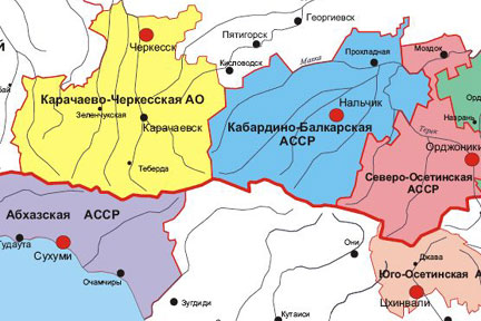 Карачаево-Черкессия на карте.Iltever, Wikipedia