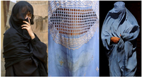 İslami örtünme usülleri: Soldan sağa nikab ve iki burka.  (Foto: AFP)
