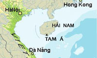 Vị trí căn cứ Tam Á trên đảo Hải NamTrọng Nghĩa-Janick Tandeau/RFI với geoatlas.com