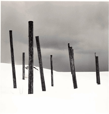Michael Kenna, "Seven Posts in Snow" (Rumoi, Hokkaido, Japan, 2004).(Crédit : BnF, dép. Estampes et photographie © Michael Kenna)