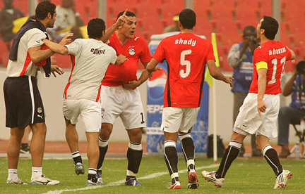 L'attaquant Amr Zaki célèbrant un but décisif pour l'Egypte.(Photo : Pierre René-Worms/RFI)