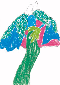 Dessin d'une robe du soir, collection été 1989(Crédit : <a href="http://www.fondation-pb-ysl.net/" target="_blank">Fondation Pierre Bergé-Yves Saint Laurent</a>)