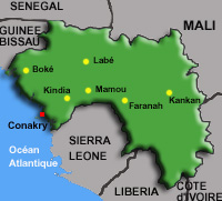 Il y a un an, plusieurs villes de Guinée ont été touchées par des manifestations sévèrement réprimées.(Carte : DK/RFI)
