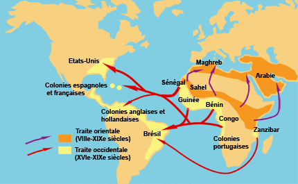 Les principales routes de l'esclavage entre le VIIIe et le XIXe siècle.(Cartographie: Marc Verney/RFI, source: Unesco)