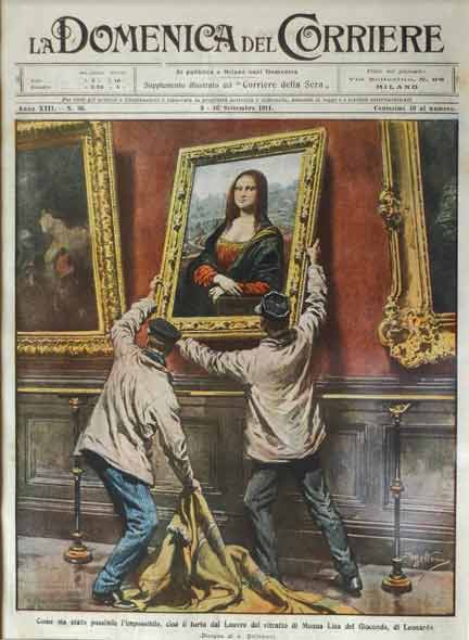 Le vol de la Joconde du Louvre, couverture de La Domenica del Corriere.Illustration de A.Beltrami / Photo : Léonard de Serres