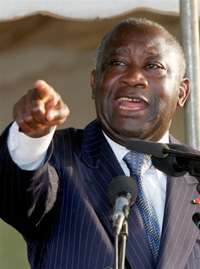 Laurent Gbagbo, lors de son discours de clôture de sa tournée de trois jours, dans le nord du pays.(Photo : AFP)