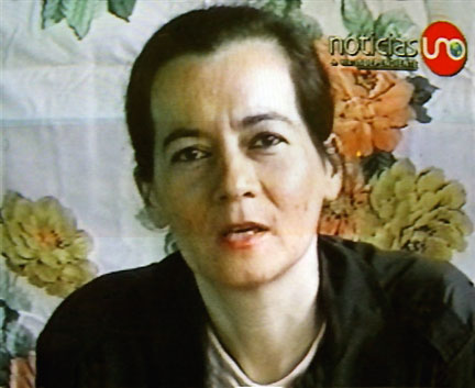 Clara Rojas dans une vidéo diffusée par une télévision colombienne, le 31 août 2003.(Photo : AFP)