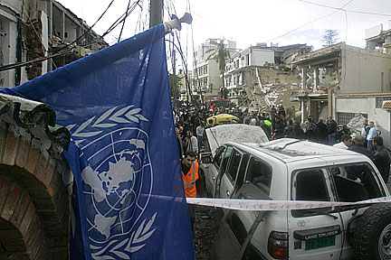 Les bâtiments de l'Onu après l'attentat du 11 décembre 2007. (Photo : Reuters)