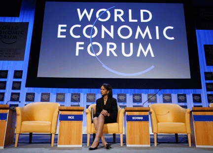 Les propos de Condoleezza Rice n'ont pas rassuré les participants au Forum économique mondial.(Photo : Reuters)