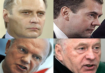 (De g. à d. et de haut en bas) Mikhaïl Kassianov, Dimitri Medvedev, Guennadi Ziouganov et Vladimir Jirinovsky.(Photos : AFP)