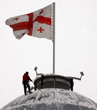 La Présidence sous la neige, à Tbilissi, le 6 janvier 2008.(Photo : AFP)