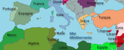 L'Union européenne et les pays « intéressés » par une Union méditerranéenne.(Graphisme : Marion Urban/ RFI)