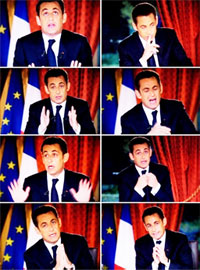 Composition d'images de l'interview télévisée de Nicolas Sarkozy le 24 avril 2008.(Photo : AFP)