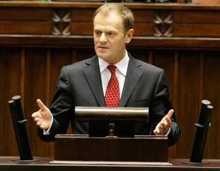 Le Premier ministre polonais Donald Tusk devant la Diète, le 1er avril 2008.(Photo : Reuters)