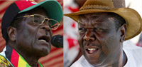 Robert Mugabe (g) et Morgan Tsvangirai (d).(Photos : Reuters / Montage : RFI)