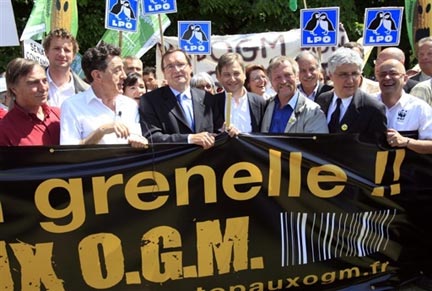 Pique-nique anti-OGM le 13 mai 2008 sur l'esplanade des Invalides à Paris, quelques heures avant l'examen à l'Assemblée nationale d'un projet de loi sur les organismes génétiquement modifiés (OGM).(Photo : AFP)