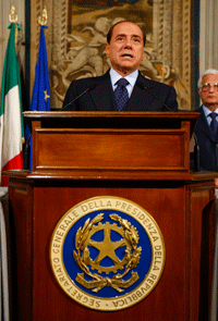 Berlusconi a annoncé la liste des ministres qu'il a choisis, après s'être entretenu avec le chef de l'Etat.(Photo : Reuters)
