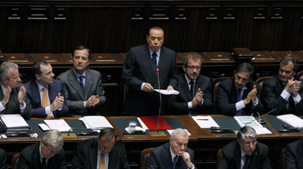 Le nouveau président du Conseil italien, Silvio Berlusconi, a prononcé son discours de politique générale au Parlement, le 13 mai 2008.(Photo : Reuters)