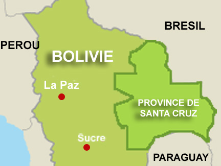 La Bolivie et la province de Santa Cruz.(Carte : RFI)