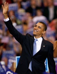 Barack Obama saluant ses supporters à son arrivée à Saint Paul, dans le Minnesota.(Photo : Reuters)