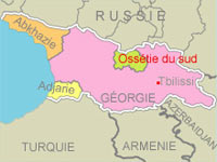 Les deux régions séparatistes de la Géorgie : l’Abkhazie et l’Ossétie du Sud.(Carte : RFI)