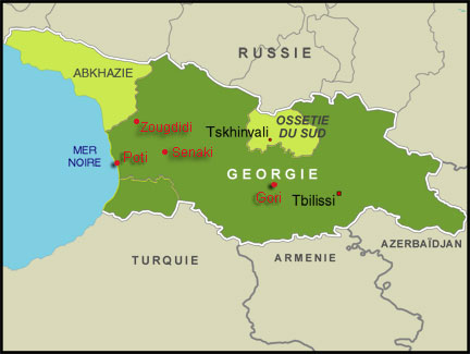 Des troupes russes auraient aussi fait une incursion lundi 11 août dans la ville géorgienne de Zougdidi, proche de la république séparatiste géorgienne d'Abkhazie.
(Carte: RFI)