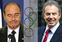 Le choix de Londres pour organiser les Jeux olympiques 2012 est une excellente nouvelle pour Tony Blair et un coup dur pour Jacques Chirac.(Photos : AFP)