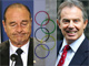 Le choix de Londres pour organiser les Jeux olympiques 2012 est une excellente nouvelle pour Tony Blair et un coup dur pour Jacques Chirac.(Photos : AFP)