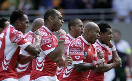 Les <i>haka</i> des Tonga peu avant le match avec les <i>Springboks</i>.(Photo: Reuters)