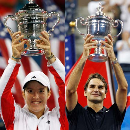 Justine Henin (g.) et Roger Federer, vainqueurs de l'U.S Open.(Photo : Reuters)