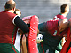 Le XV portugais, ici à l'entraînement, affronte la Roumanie pour son dernier match de la compétition, le 25 septembre à Toulouse.(Photo: Reuters)