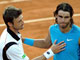 Nadal (à droite) réconforté par Ferrero après sa défaite au 2ème tour du tournoi Masters Series de Rome (7/5 6/1). (Photo : AFP)